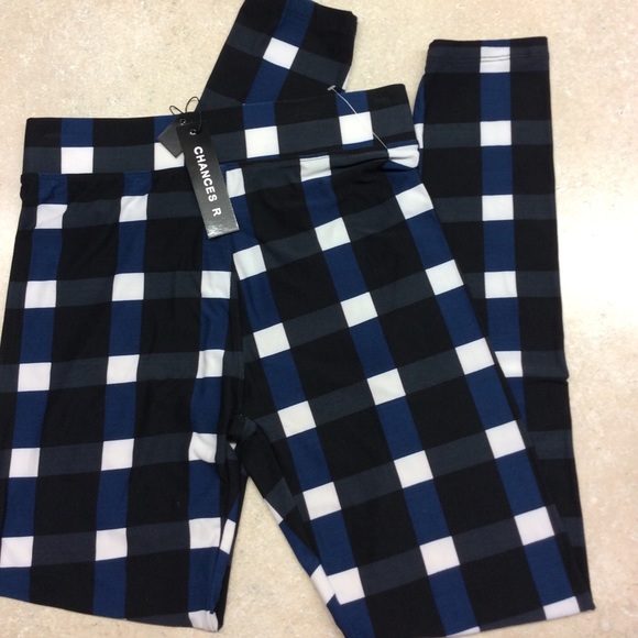 Chances R Pants - Blue, Black & White Checked Leggings Size S